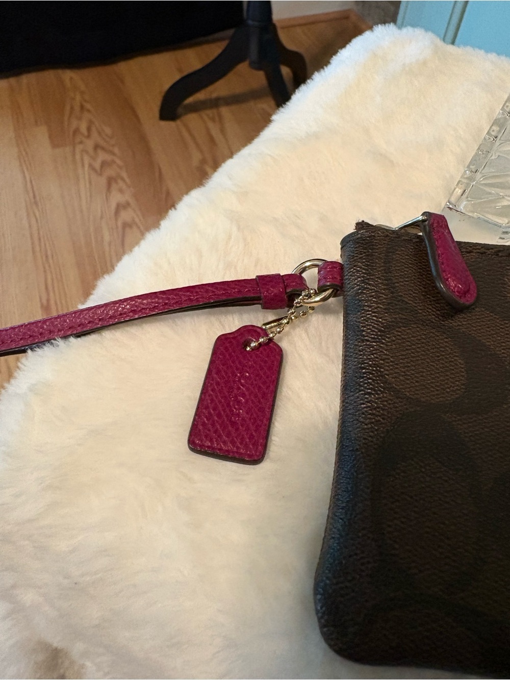 Coach Brown Signature Wristlet with Pink Center Stripe - Picture 3 of 4